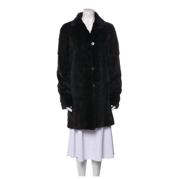 Authentic Solid Black Genuine Fur Long Sleeve Reversible Rain Coat Jacket Small - Picture 1 of 8